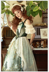 Cyan - Morning of Pine Forest - Elegant Lolita Bear Print Skirt