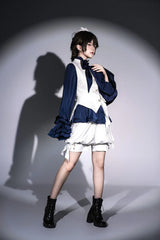 Princess Chronicles - Rabbit Hunter - Ouji Lolita Shirt Sapphire Blue Long Sleeve Blouse