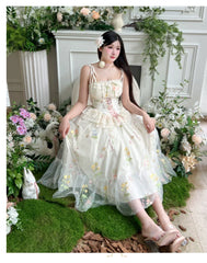 Diamond Honey - Spring Bouquet - Sweet Lolita JSK Dress Fairy-like Embroidered Mesh Dress
