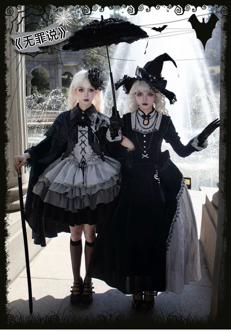 With Puji - Innocent Talk - Halloween Chinese Style Lolita OP Black-silver Gray Dress