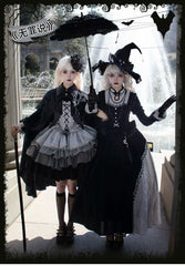 With Puji - Innocent Talk - Halloween Chinese Style Lolita OP Black-silver Gray Dress