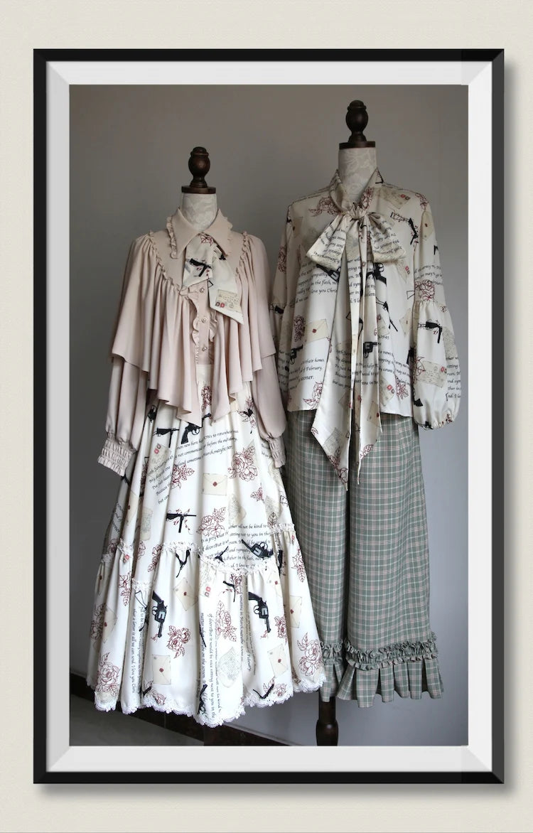 VTGDOLL - World War II love letter - Elegant Lolita Shirt and Lolita Painted SK