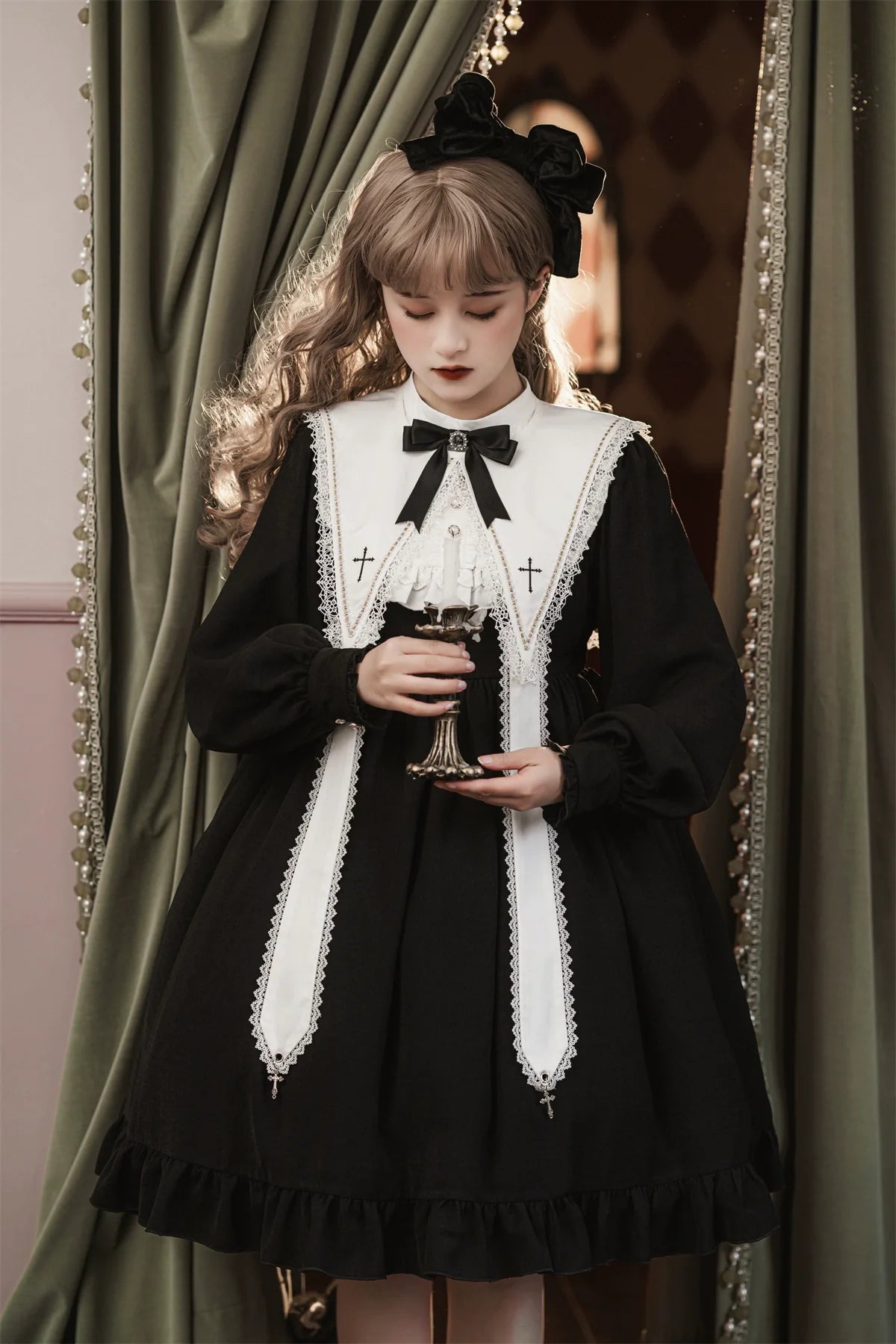 Sweet Date - Gothic Lolita Dress Black Nun OP for Halloween