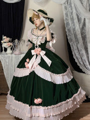 Meowing and fruity - Rose Ode - Retro Elegant Lolita Satin OP with Rose Decorations