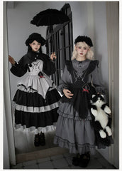 With PUJI - Castle Night - Gothic Twins Lolita OP Three-tiered Embroidery Dress