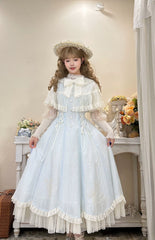 Kuma - Little Wind Chime - Elegant Lolita OP Water Blue Dress With Decorative Tulle Cape