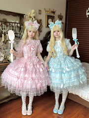 Hanguliang - Fudie Heart - Sweet Lolita JSK Dress With Tiered Skirt and Bow Trailing