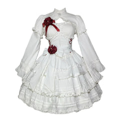 Mengfuzi - LiLith - White Gothic Lolita Dress With Optional Bolero and Sleeves