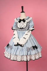 Vcastle - Sweet Lolita OP Dress Splicing Sleeve Apron Dot Print Dress