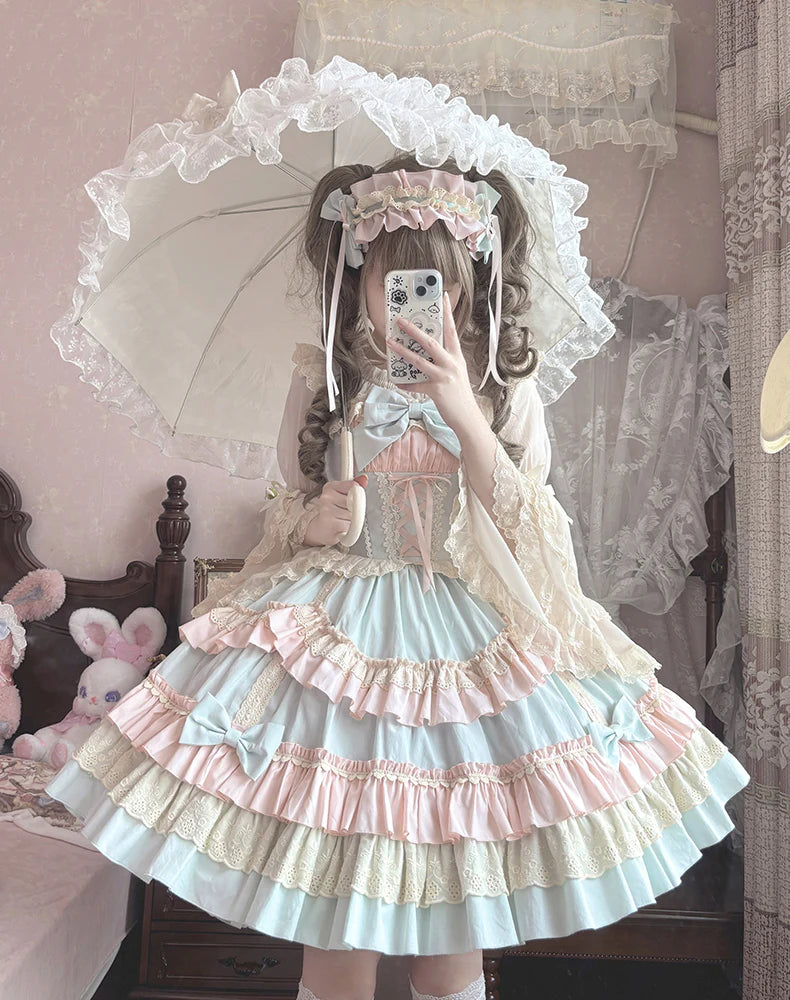 ZhiJinYuan - Sweet Mousse - Sweet Lolita JSK in Playful Colors with Bow Decoration