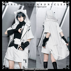 Princess Chronicles - White Cat - Cool Ouji Lolita Pants Suit With Cat Ear Coat
