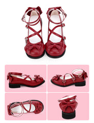 Angelic imprint - Sweet Lolita Bow Shoes, Low Heel, Round Toe