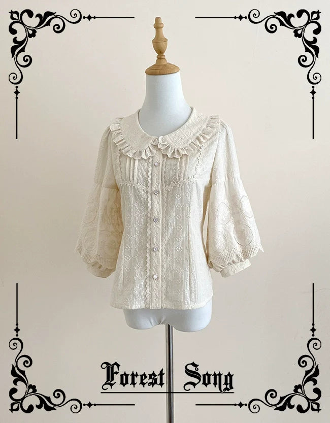 Forest Song - Daily Lolita Shirt Apricot Embroidered Blouse