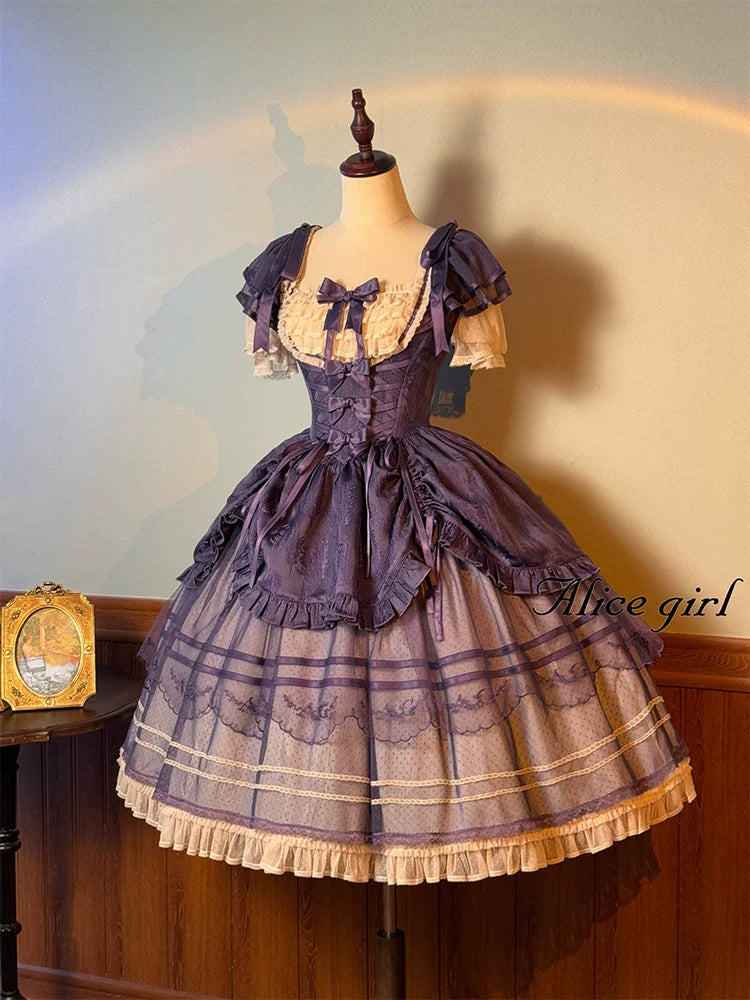Alice Girl - Yesterday Morning Mist - Classic Lolita OP Bust-supporting Tiered Ruffles Lolita Dress