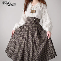 BitterSweet - Vintage Lolita Skirt Fishbone Tartan Super High Waist SK