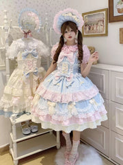 Sugar Girl - Fondant Cake - Summer Sweet Lolita JSK Dress, Tiered Ruffles and Bows