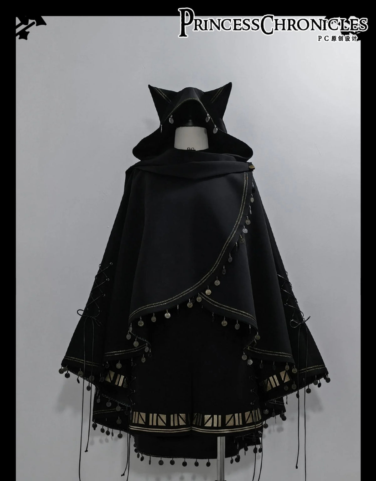 Princess Chronicles - Black Cat - Black Ouji Lolita Cape with Cool Cat Ear Hood