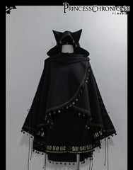 Princess Chronicles - Black Cat - Black Ouji Lolita Cape with Cool Cat Ear Hood