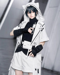 Princess Chronicles - White Cat - Cool Ouji Lolita Pants Suit With Cat Ear Coat