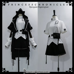 Princess Chronicles - White Cat Dark - Ouji Lolita Cat Ear Hooded Jacket, Pocket Shorts