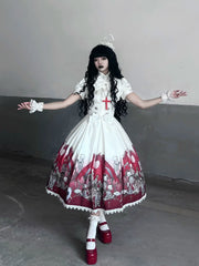 Nn Star - Dragon Bone Lily - Bone Printed Bust-Supporting Gothic Lolita JSK