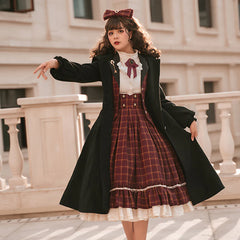 Miss Point - Rose Silhouette - Vintage Woolen Cape Hooded Long Coat