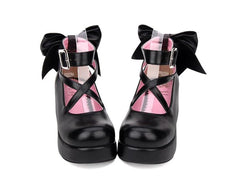 Angelic Imprint - Daily Lolita Leather Shoes Platform Medium Heel Big Bow Shoe
