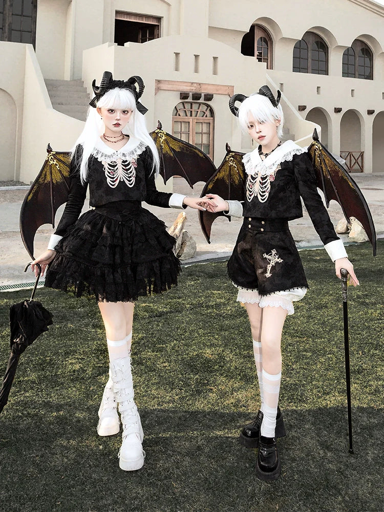 CastleToo - Crossbone - Ouji Lolita Shorts Suit Gothic Lolita Top and Blouse