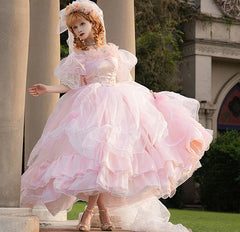 Daydream Whisper - Misty Rose Sea - Plus Size Wedding Lolita JSK with Puffy Tiered Skirt