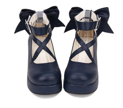 Angelic Imprint - Daily Lolita Leather Shoes Platform Medium Heel Big Bow Shoe