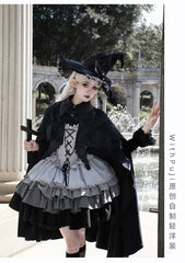 With Puji - Innocent Talk - Halloween Chinese Style Lolita OP Black-silver Gray Dress