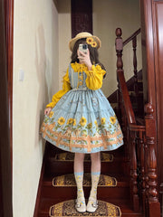 Polaris Lolita - Cat and Sunflower - Sweet Lolita JSK Cat and Sunflower Print Dress and Headdress Set
