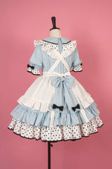 Vcastle - Sweet Lolita OP Dress Splicing Sleeve Apron Dot Print Dress