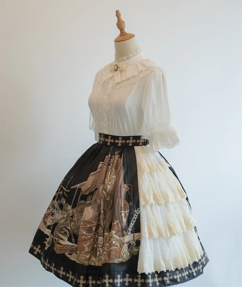Krncrlo - Braver's Battle - Classic Lolita Patchwork Printed Skirt