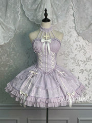 Alice Girl - Cross Maiden - Gothic Lolita Purple JSK Dress With Cross Halterneck & Voile Overlay