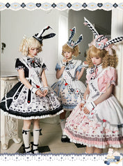 YingLuoFu - Alice - Kawaii Lolita OP Dress, Rabbit & Playing Card Motifs