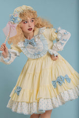 Vcastle - Sweet Lolita OP Dress Splicing Sleeve Apron Dot Print Dress