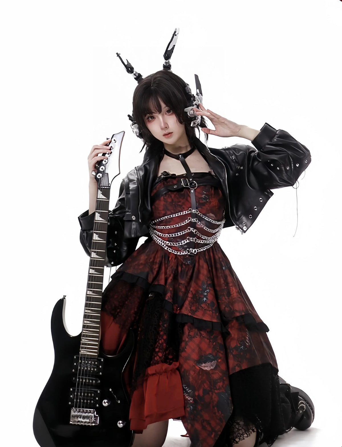 YingLuoFu - Bleeding Strawberry - Gothic Lolita JSK Dress With Jacket/Rib Chain Accessory