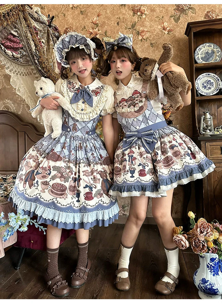 Spireme Cat - Hazelnut Bear - Kawaii Lolita Dress, Bear & Dessert Print