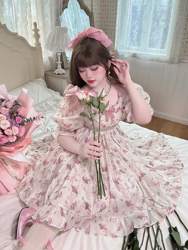 Yingtang - Plus Size Lolita Floral Print Lolita Dress