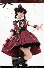 Forest Fluorescent Carps - IP Collab Sweet Lolita Performance Outfit Red Plaid JSK Full Set