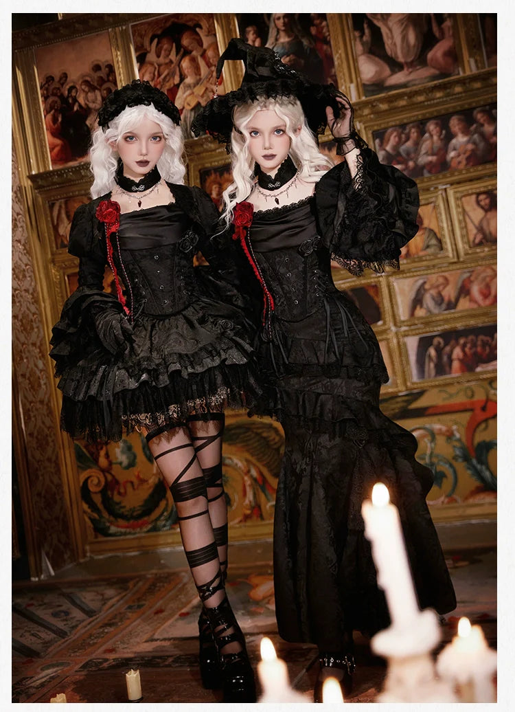 With PUJI - Letter and Poetry · Twilight - Black Gothic Lolita Skirt Set, Witch-Inspired