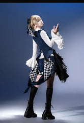 Forest Fluorescent Carps - The Judge's Game - Dark Blue Ouji Lolita Tailored Vest, Shorts Outfit