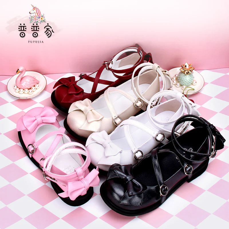 Angelic imprint - Sweet Lolita Bow Shoes, Low Heel, Round Toe