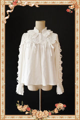 Infanta - Warm Tea - Cute Ribbon Long Sleeves Cotton Blouse