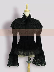 Lace Garden - Black Lolita Cape Velvet Winter Lolita Short Shirt