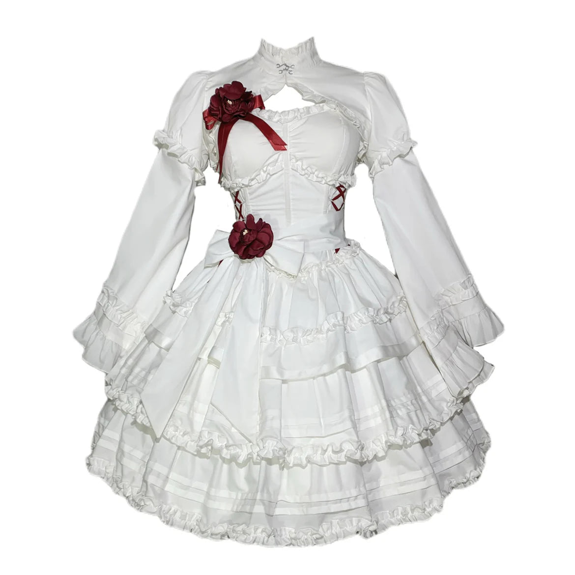 Mengfuzi - LiLith - White Gothic Lolita Dress With Optional Bolero and Sleeves