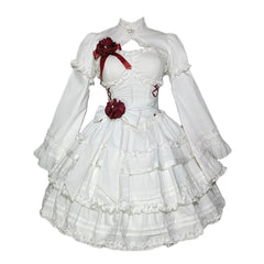 Mengfuzi - LiLith - White Gothic Lolita Dress With Optional Bolero and Sleeves