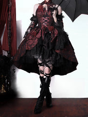 Cornfield Lolita - Rose Blood - Black Red Gothic Lolita JSK Jacquard Court Dress
