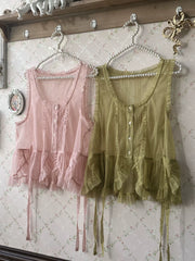 Sweet Dreamer - Antique Wall - Classic Vintage Lolita Vest Tulle Polka Dot Vest